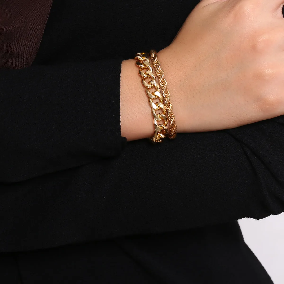 18K Gold-Plated Curb & Rope Chain Bracelet Set