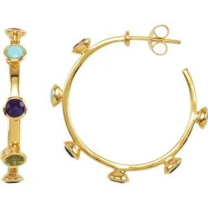 18K Yellow Gold Vermeil 30mm Multi-Gemstone Hoop Earrings