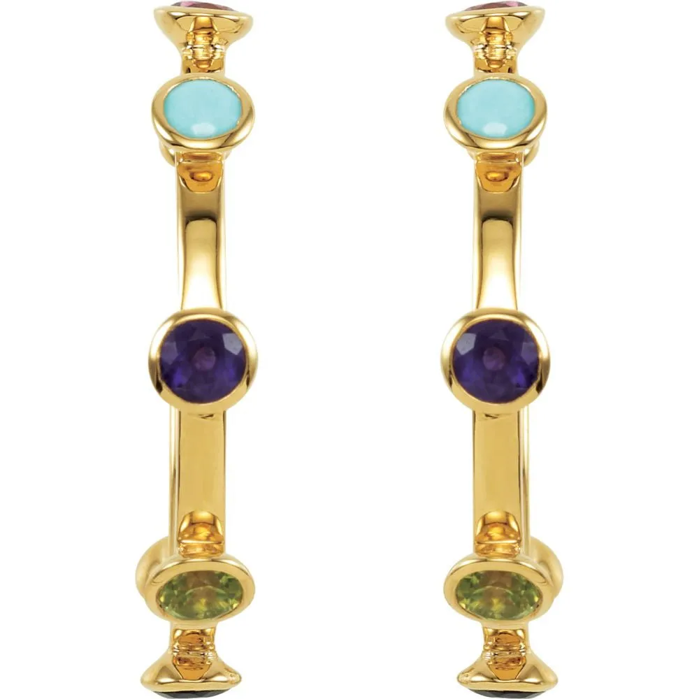 18K Yellow Gold Vermeil 30mm Multi-Gemstone Hoop Earrings