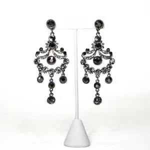 1980's Gunmetal Rhinestone Chandelier Earrings