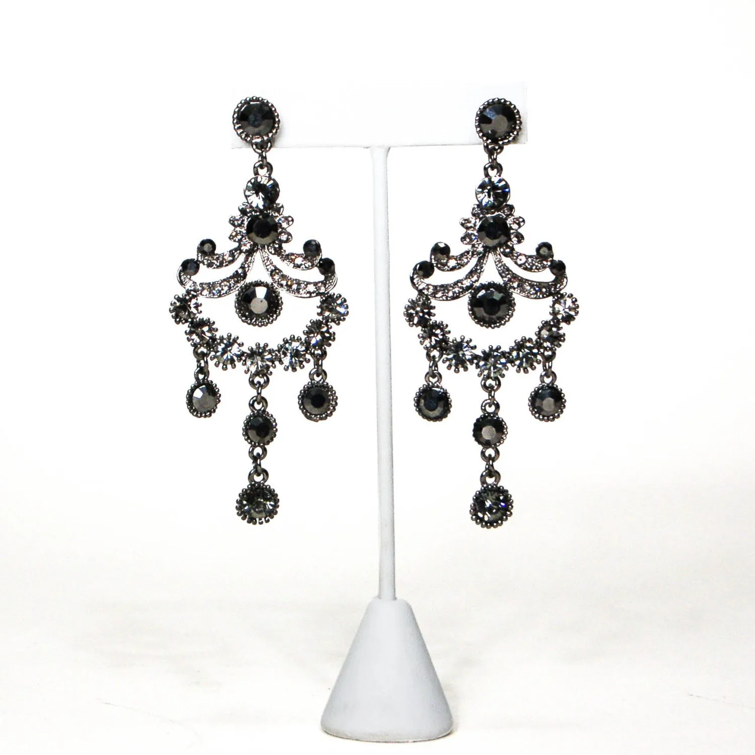 1980's Gunmetal Rhinestone Chandelier Earrings