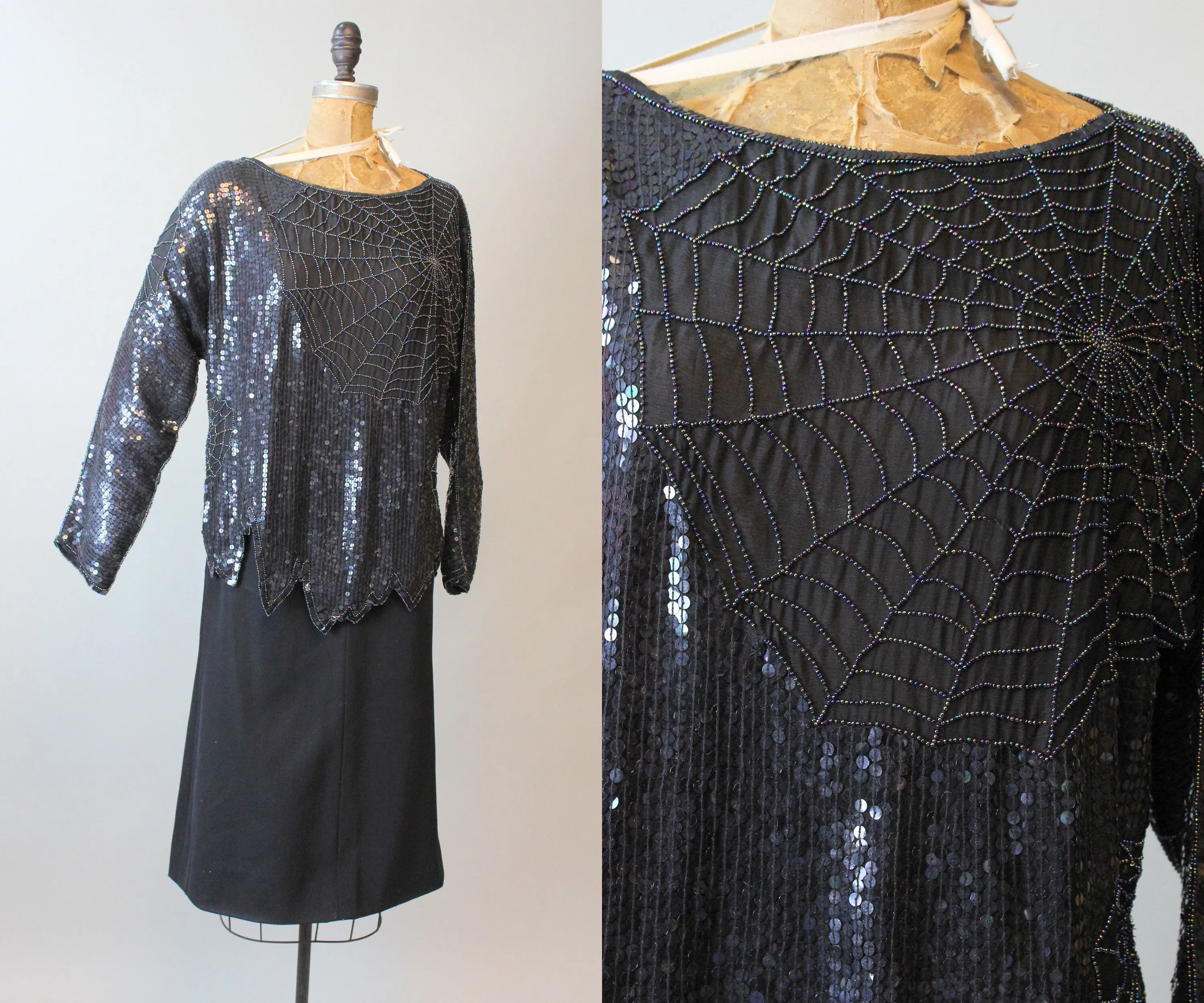 1980s SPIDER WEB beaded sequin top all sizes | new winter