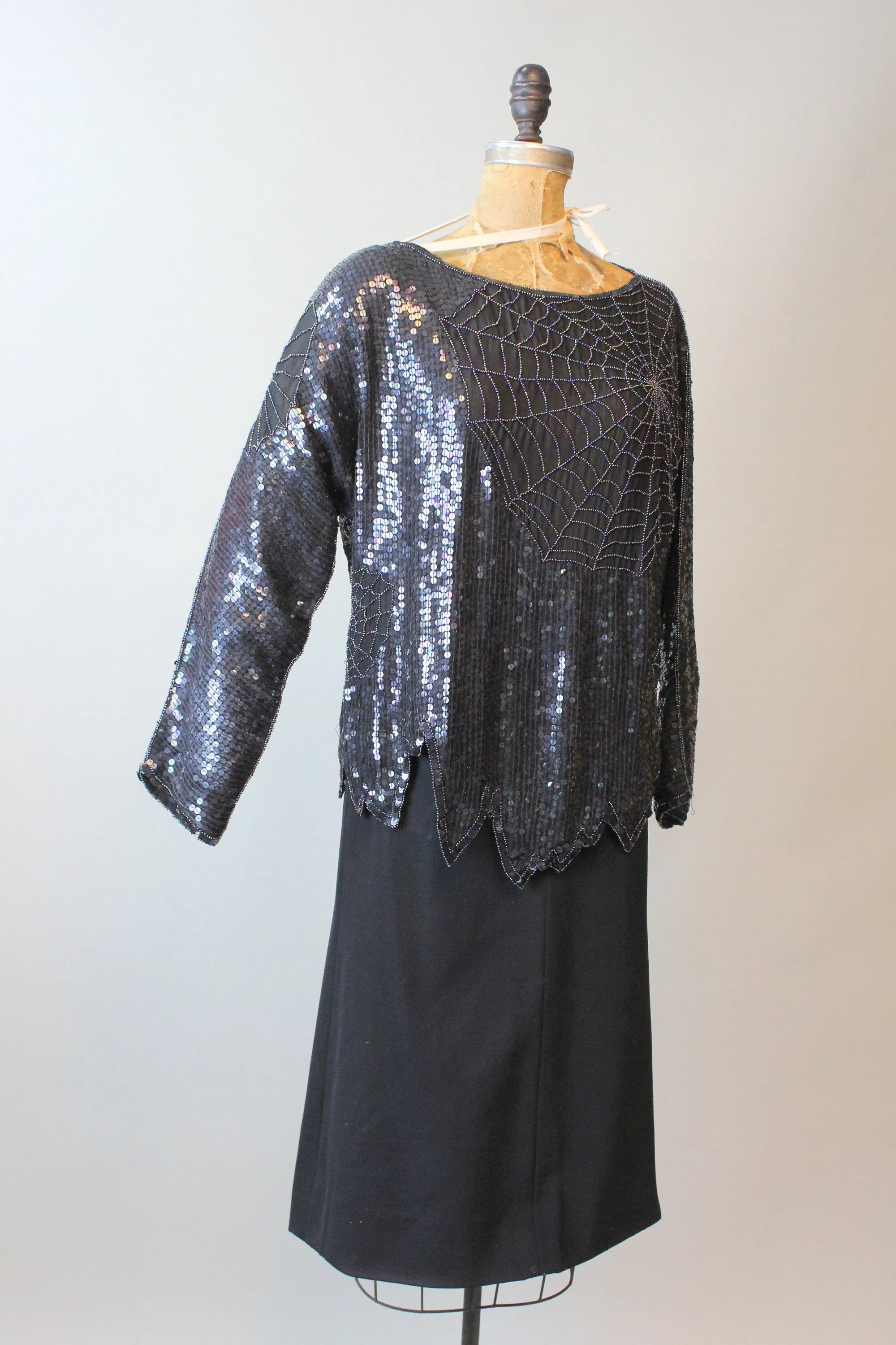 1980s SPIDER WEB beaded sequin top all sizes | new winter