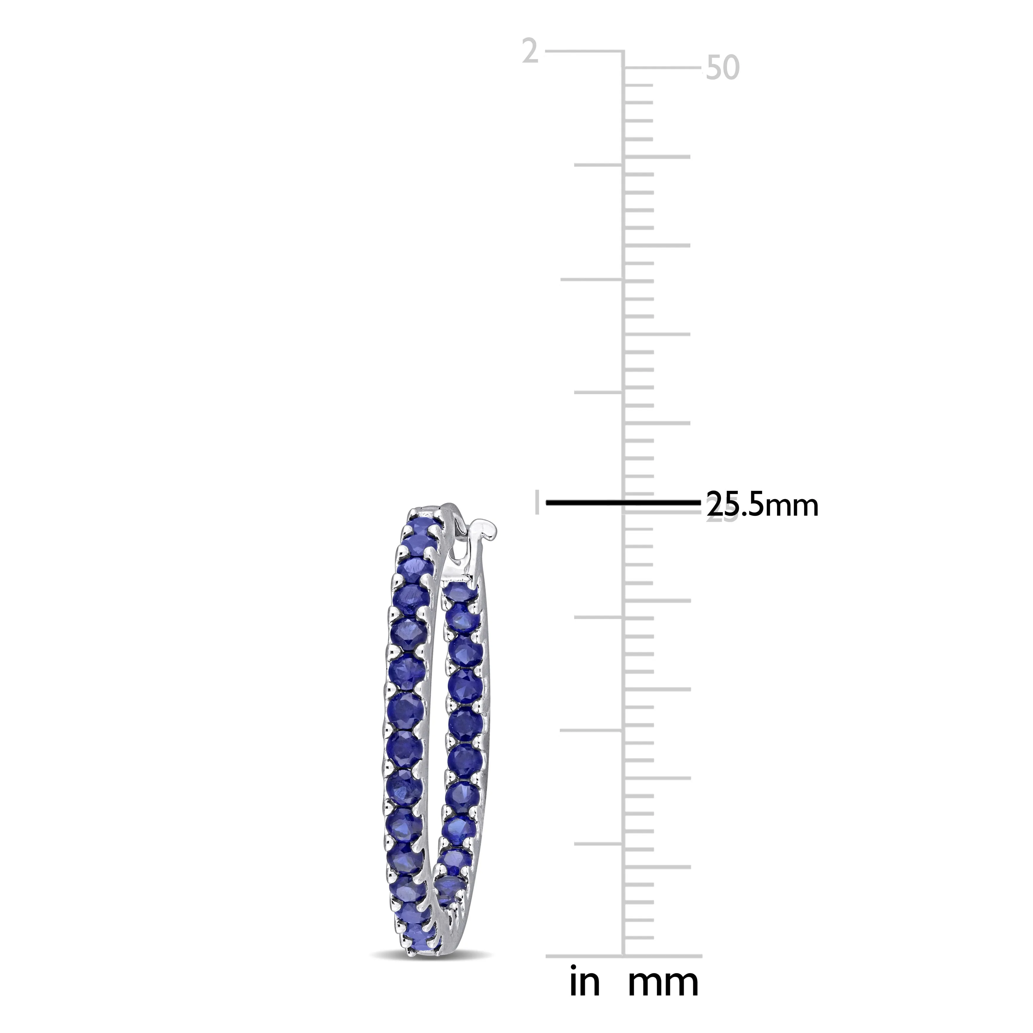 2 4/5 CT TGW Created Blue Sapphire Hoop Earrings 10k White Gold