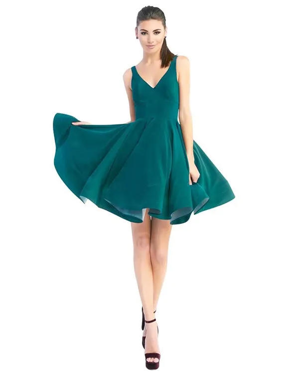 2019 Pearls-Pink Satin Homecoming Dresses V-Neck Sexy Short Cocktail Dress