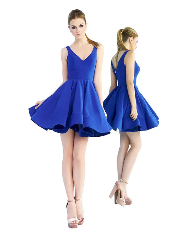 2019 Pearls-Pink Satin Homecoming Dresses V-Neck Sexy Short Cocktail Dress