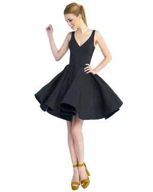 2019 Pearls-Pink Satin Homecoming Dresses V-Neck Sexy Short Cocktail Dress