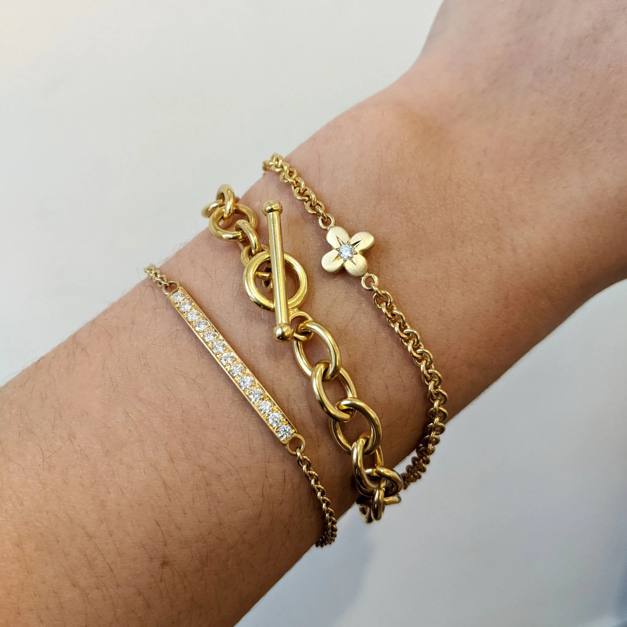 20K Gold & Diamond "Four Petal Flower" Handmade Bracelet
