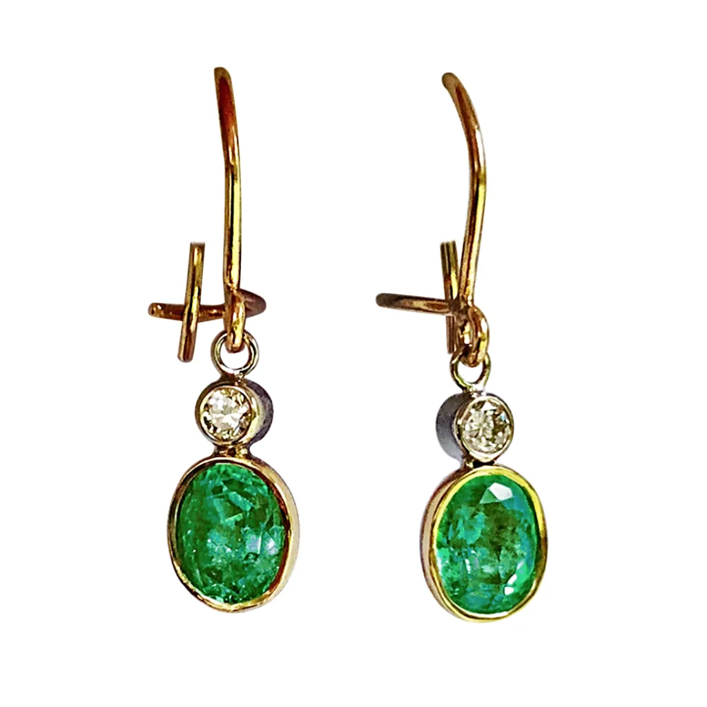 2.60 Carat Natural Colombian Emerald Diamond Dangle Earrings 18K Gold