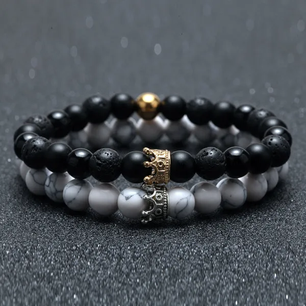 2pcs Charm paired Crown Chain Bead Bracelet