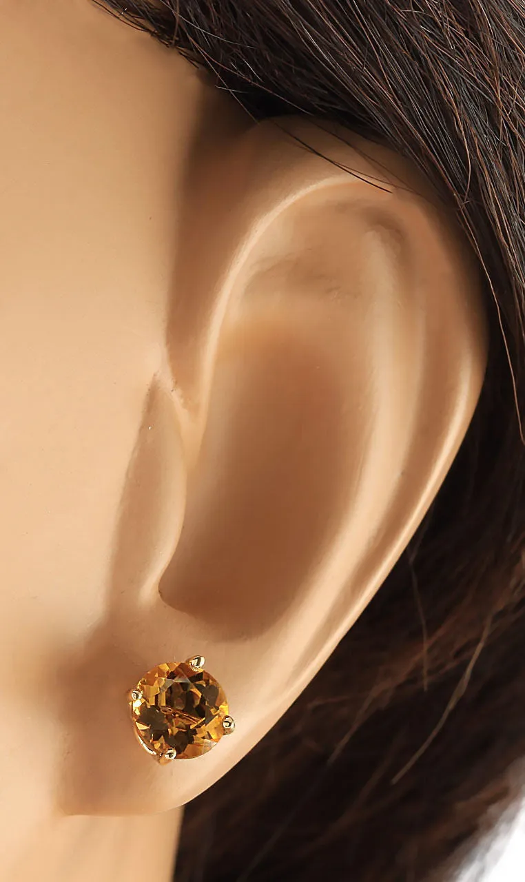 3.00 Carat Natural Citrine 14K Yellow Gold Earrings