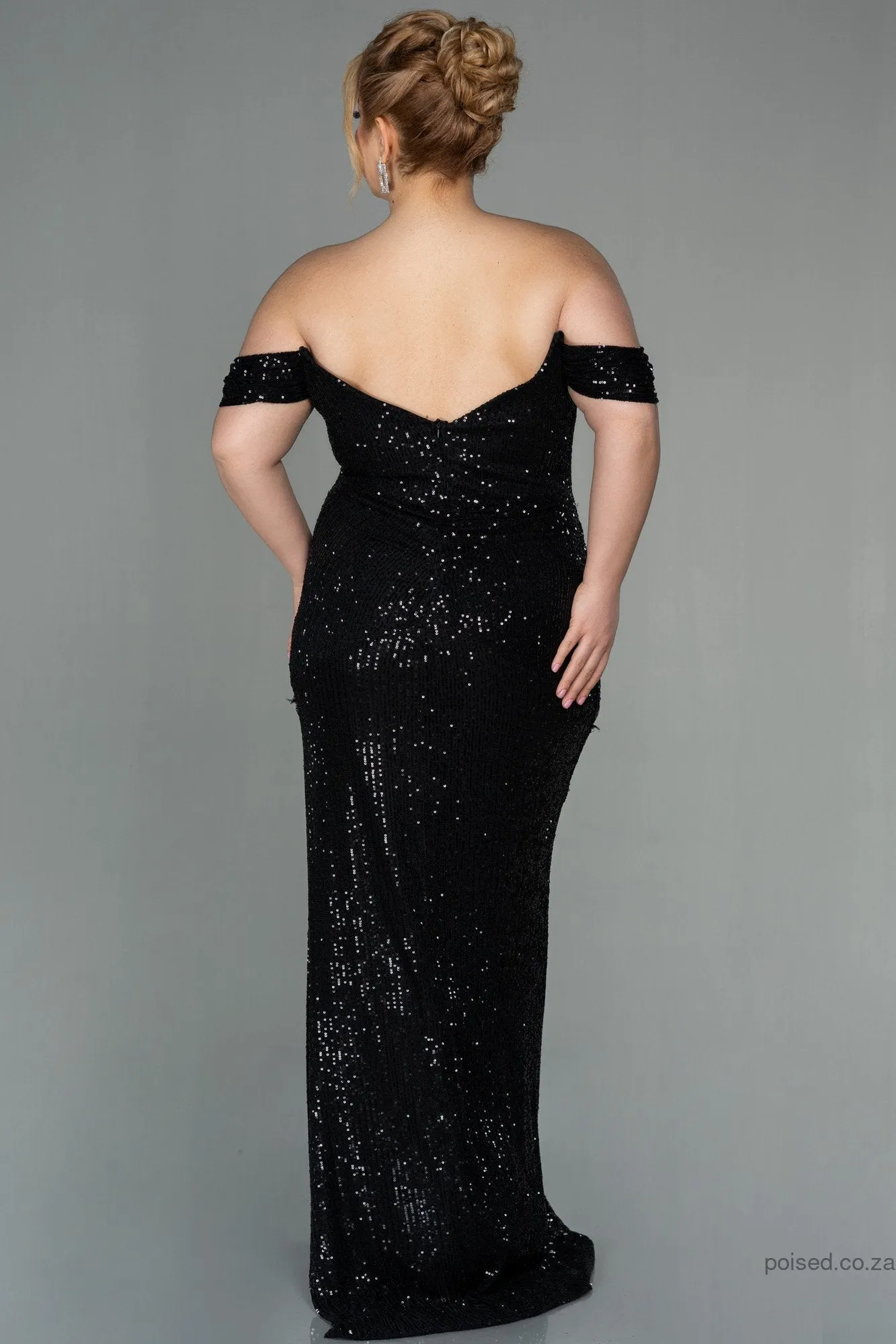 30018 Black Off-Shoulder Sequins Dress