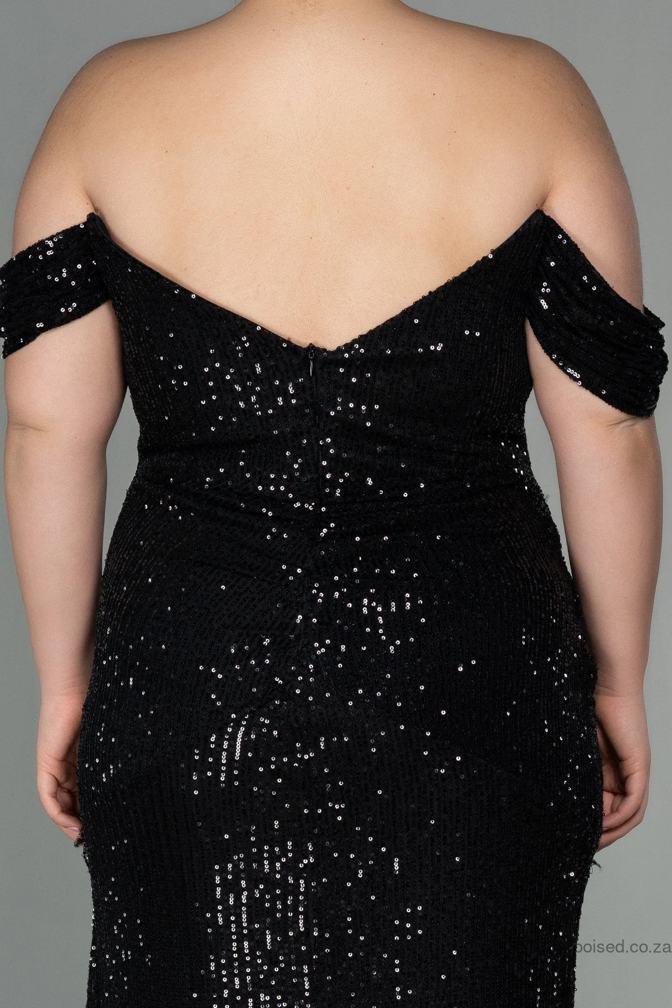 30018 Black Off-Shoulder Sequins Dress