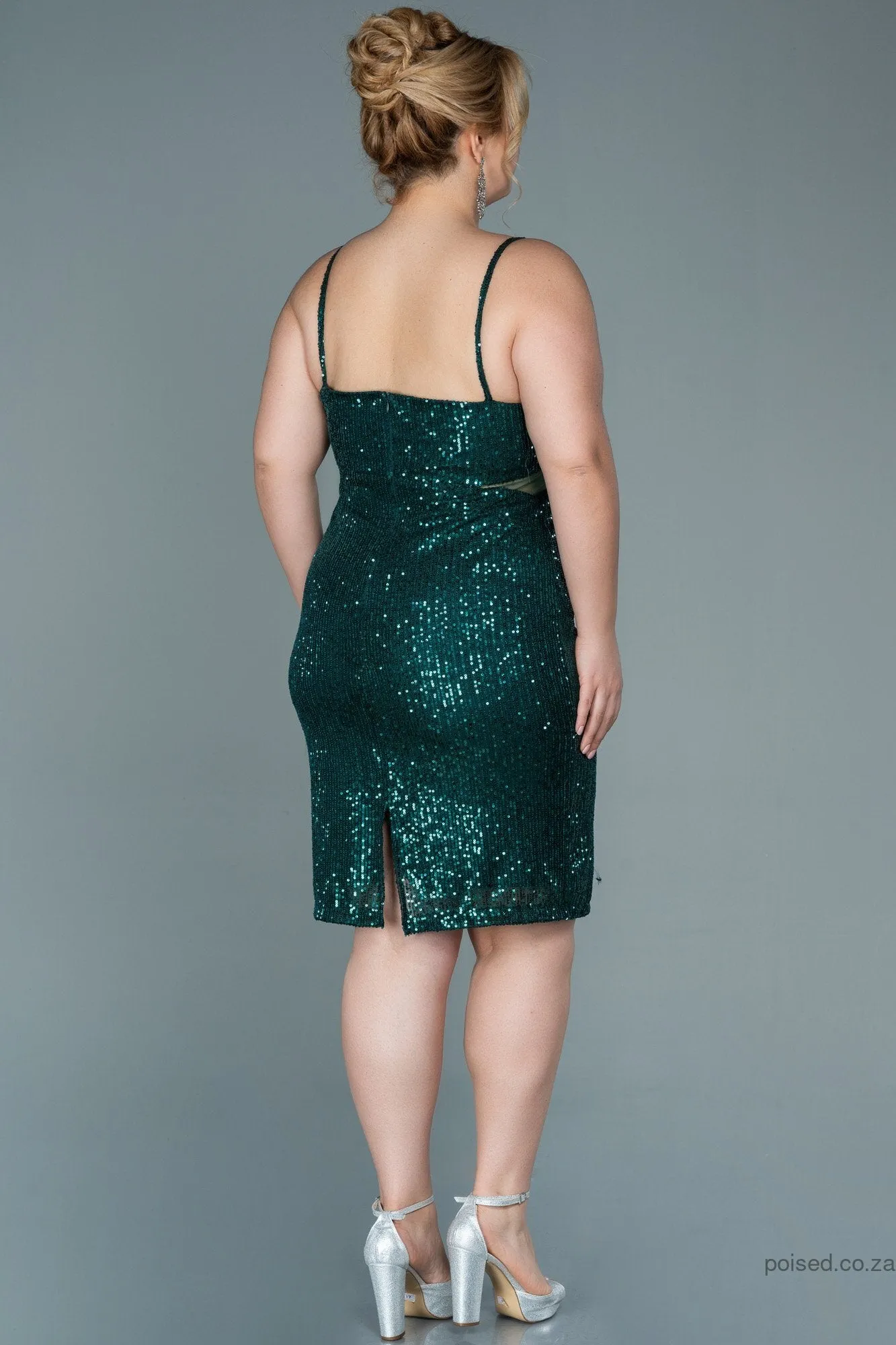 30118 Emerald Green Sequins Strap Dress