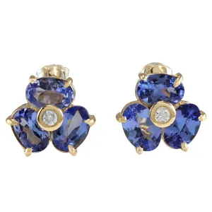 3.06 Carat Natural Tanzanite 14K Yellow Gold Diamond Earrings