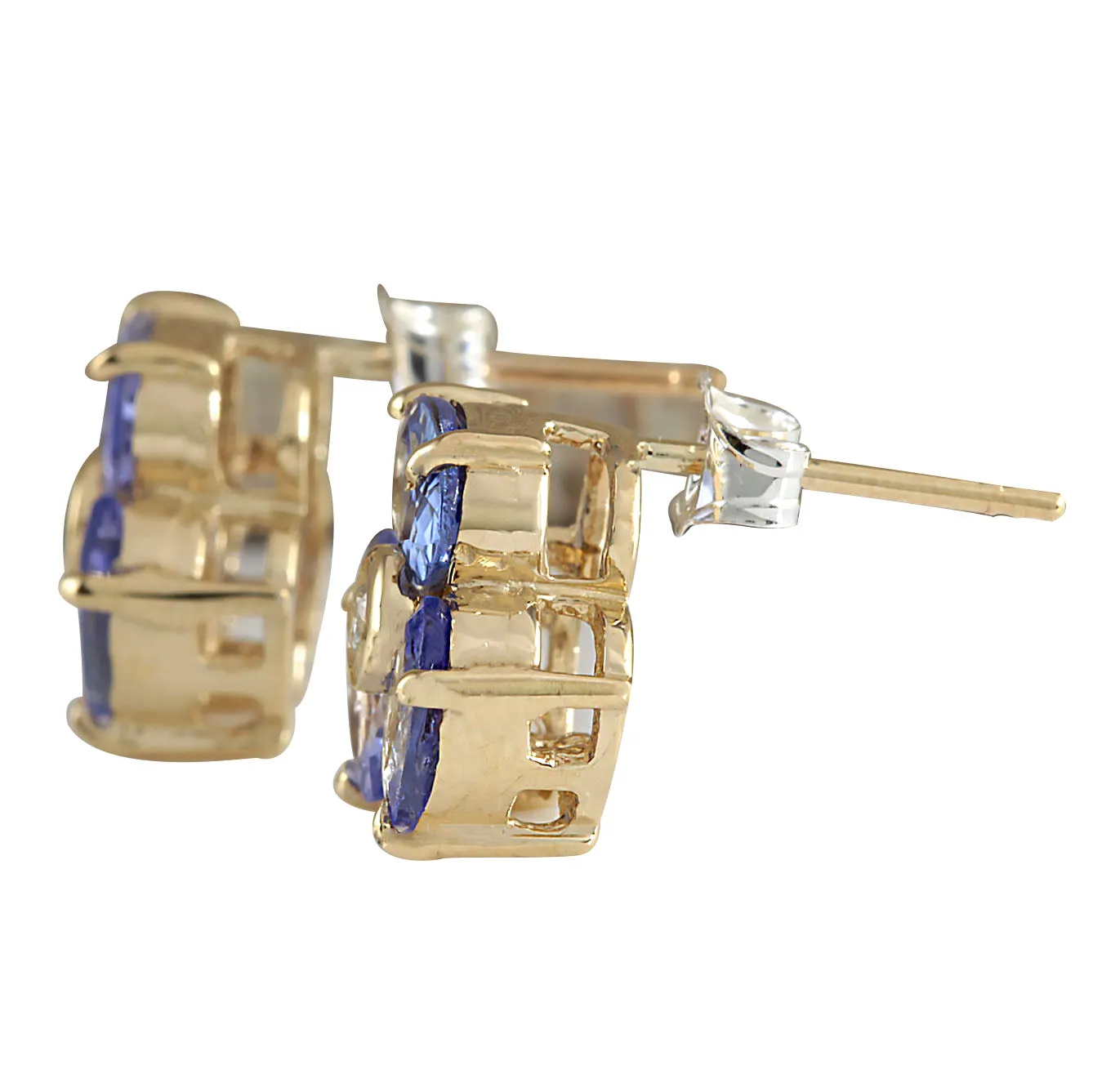 3.06 Carat Natural Tanzanite 14K Yellow Gold Diamond Earrings