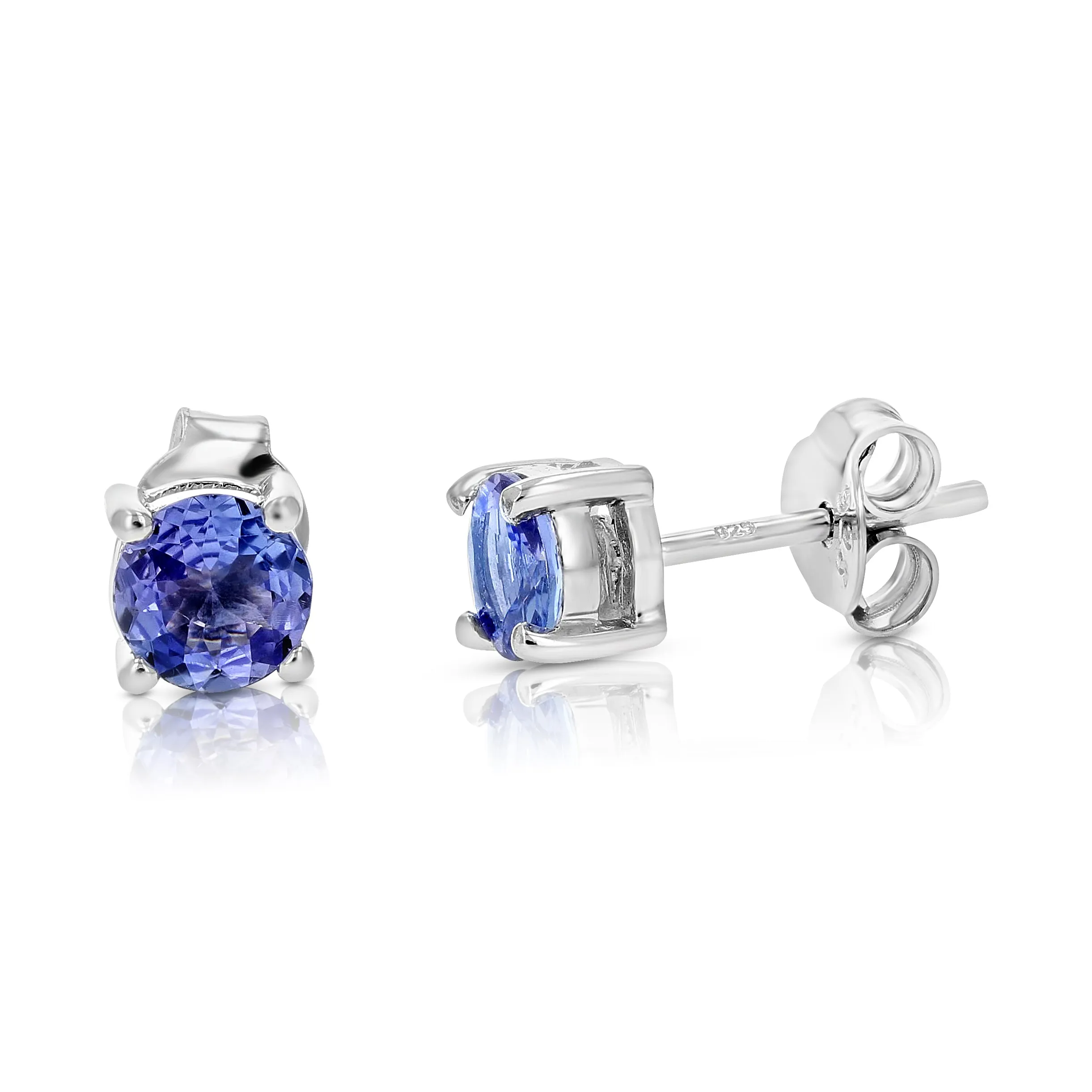 3/4 cttw Tanzanite Earrings .925 Sterling Silver Rhodium Round Prong Set