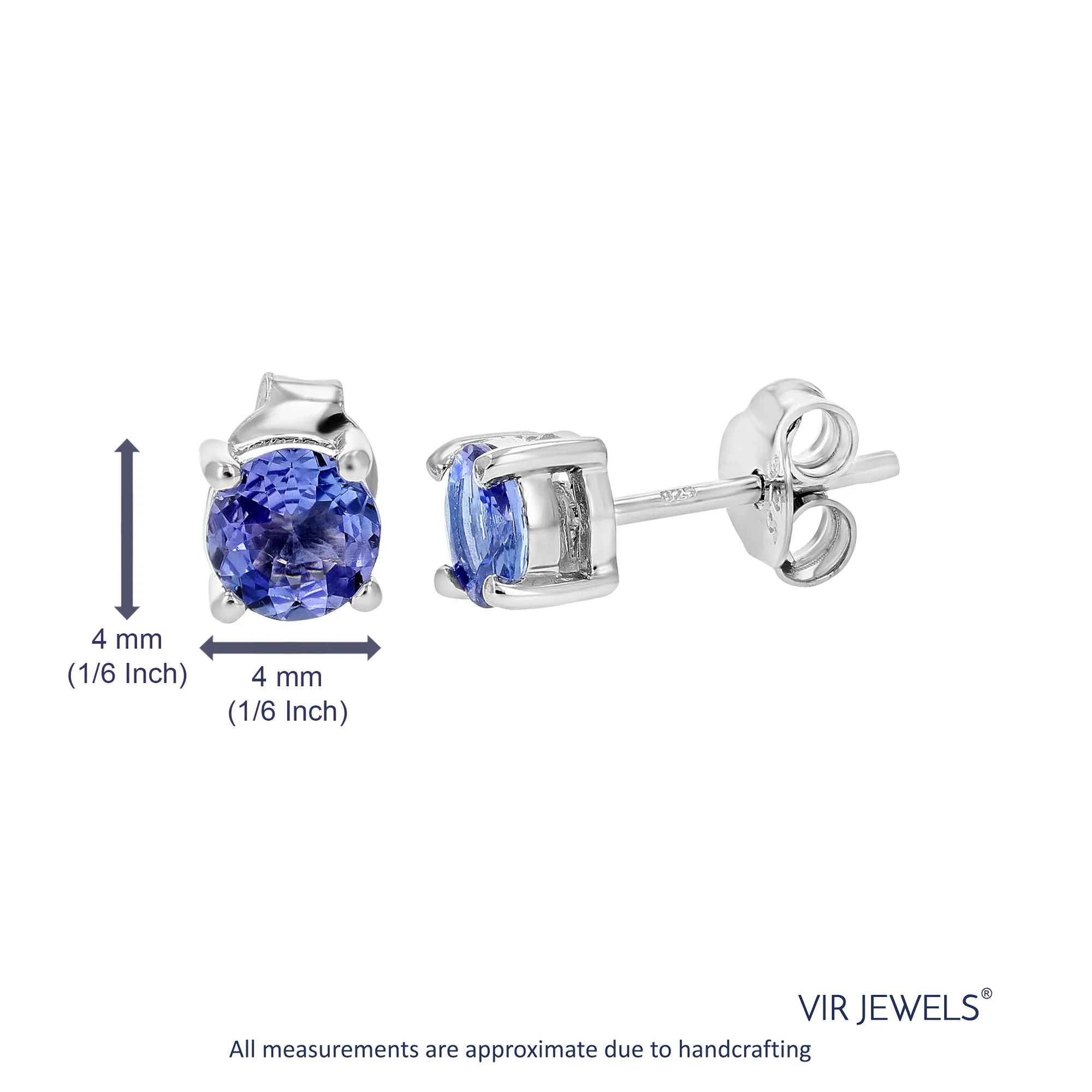 3/4 cttw Tanzanite Earrings .925 Sterling Silver Rhodium Round Prong Set
