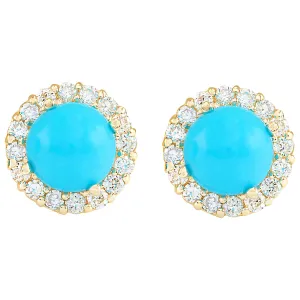 3.65 Carat Natural Turquoise 14K Yellow Gold Diamond Earrings