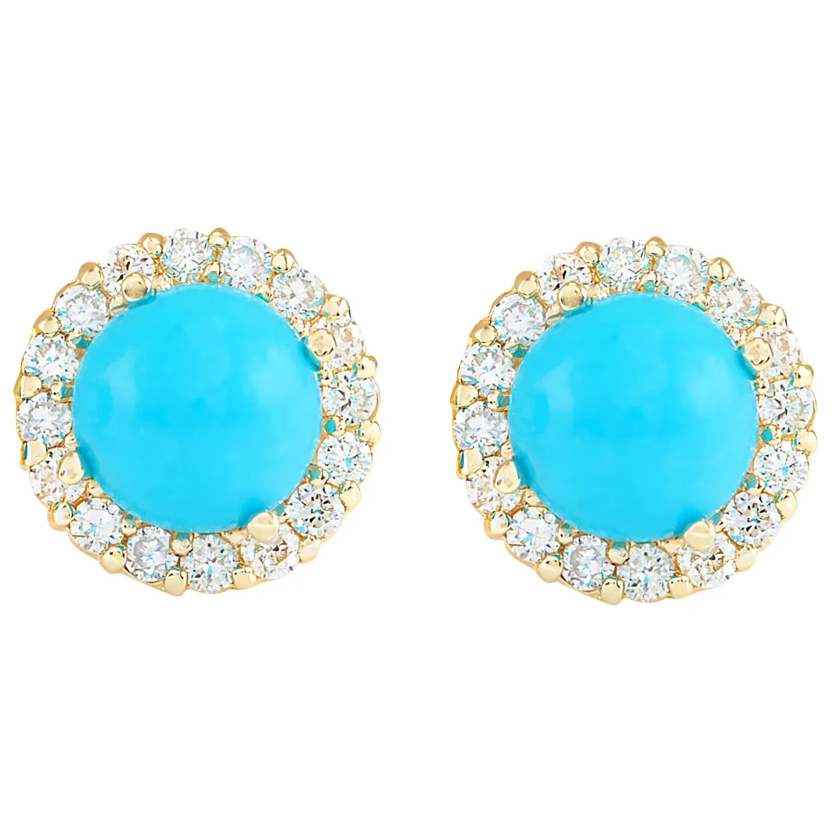 3.65 Carat Natural Turquoise 14K Yellow Gold Diamond Earrings