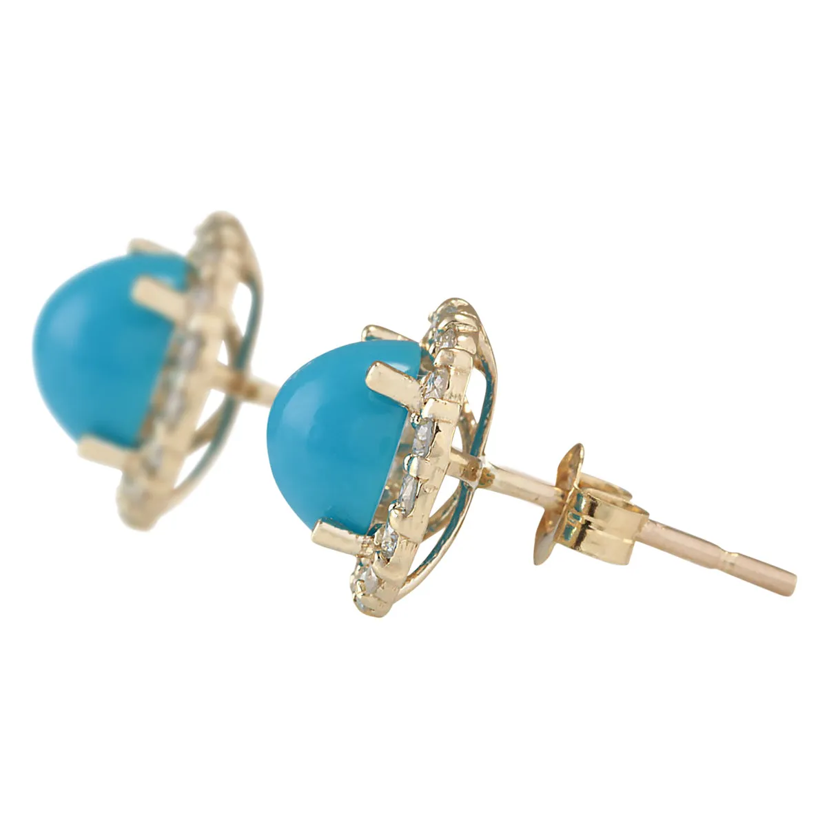 3.65 Carat Natural Turquoise 14K Yellow Gold Diamond Earrings