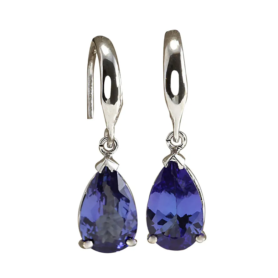 3.88 Carat Natural Tanzanite 14K White Gold Earrings