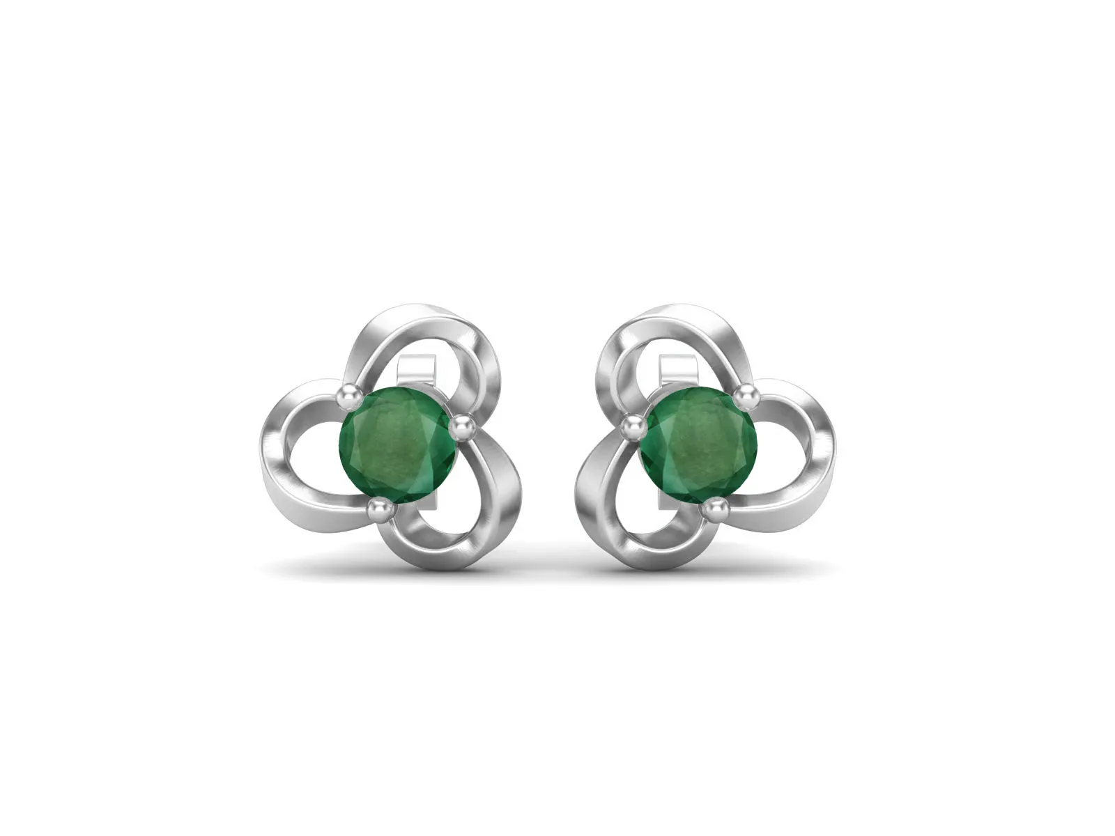4mm Round Shape Emerald 925 Sterling Silver Solitaire Women Stud Earrings
