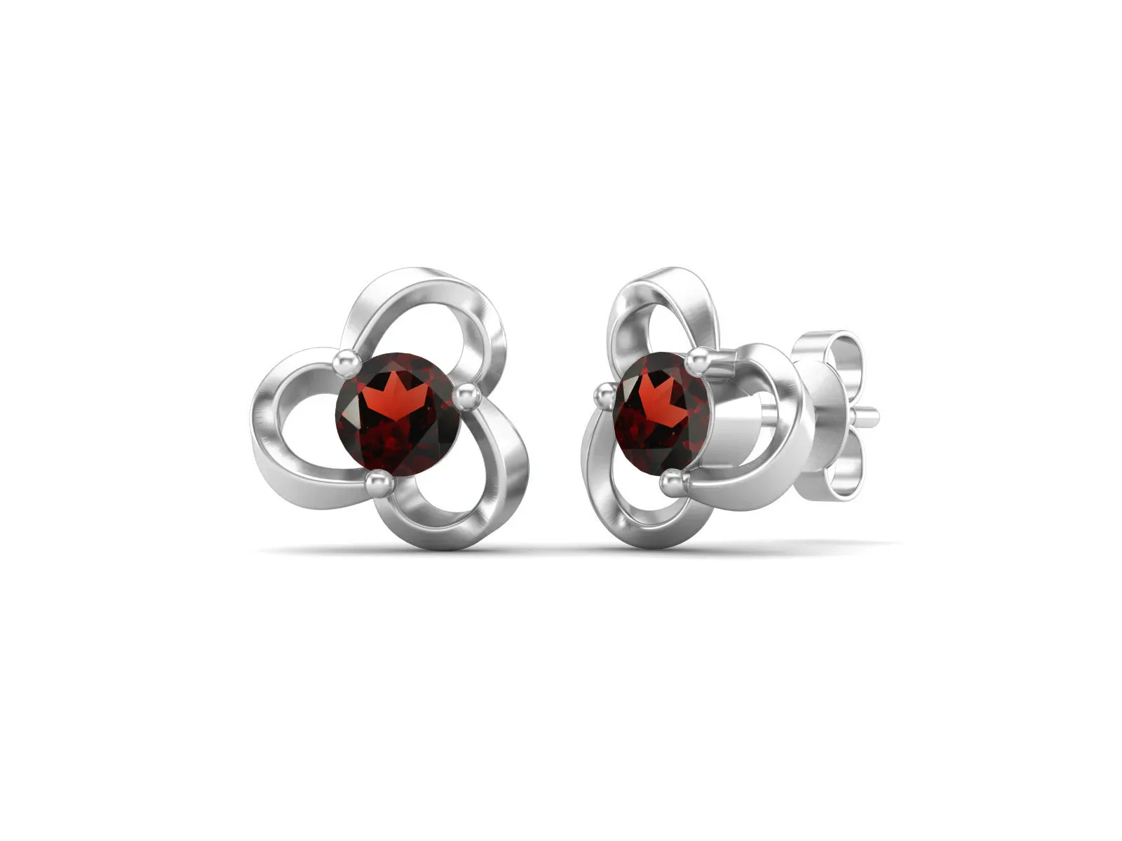 4mm Round Shape Garnet 925 Sterling Silver Solitaire Women Stud Earrings