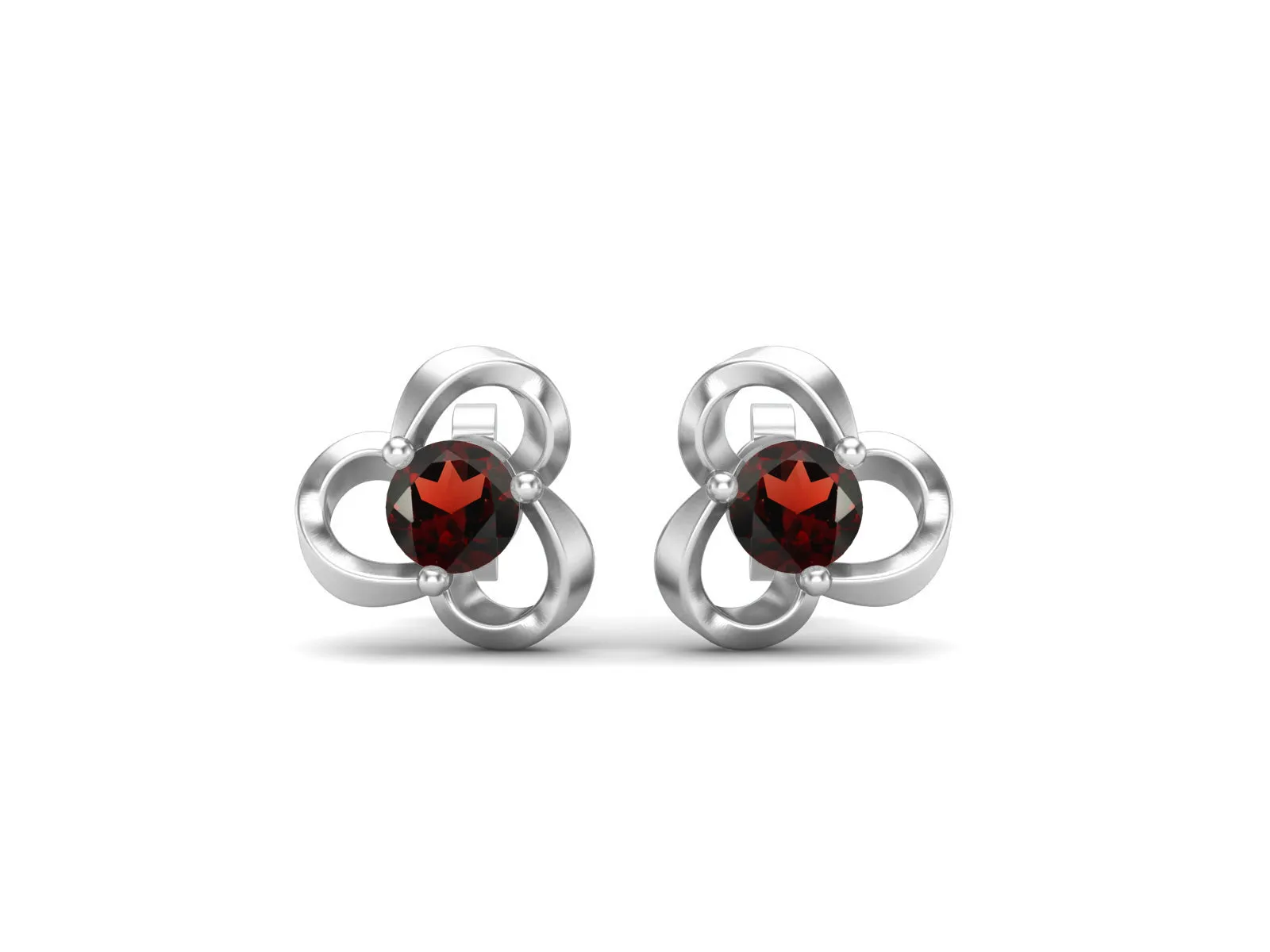 4mm Round Shape Garnet 925 Sterling Silver Solitaire Women Stud Earrings