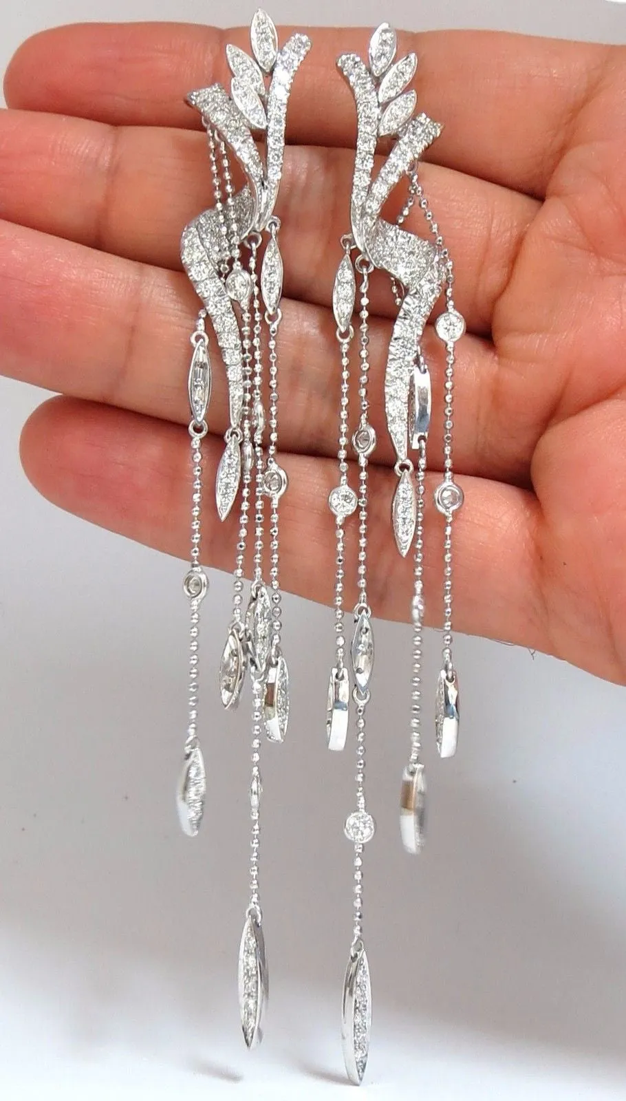 5.00ct natural diamonds modern dangle ball chain drop earrings 18kt