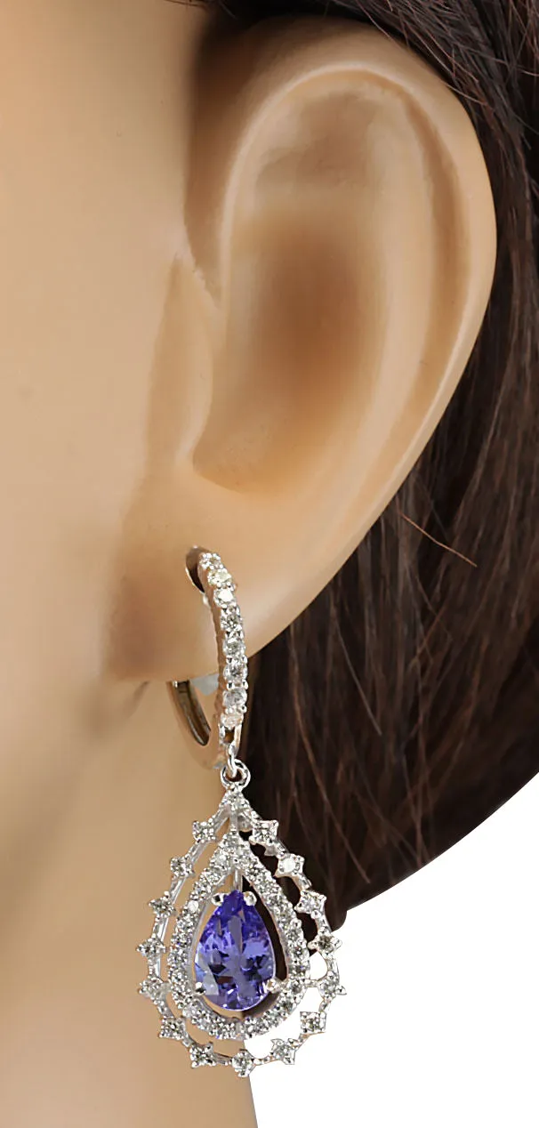 5.27 Carat Natural Tanzanite 14K White Gold Diamond Earrings