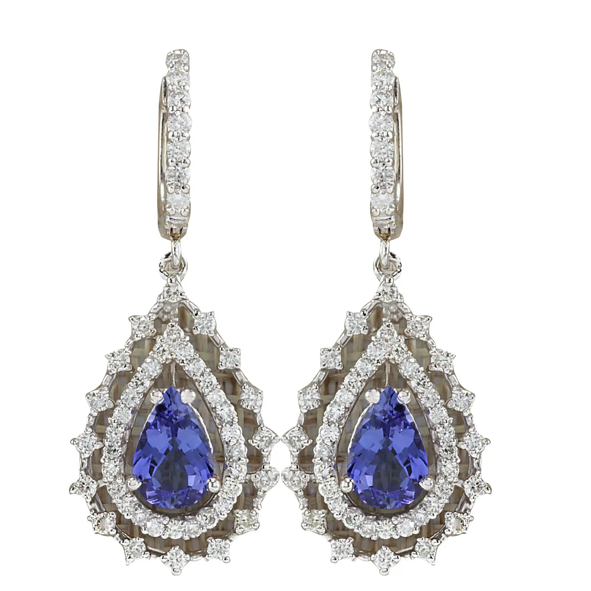 5.27 Carat Natural Tanzanite 14K White Gold Diamond Earrings
