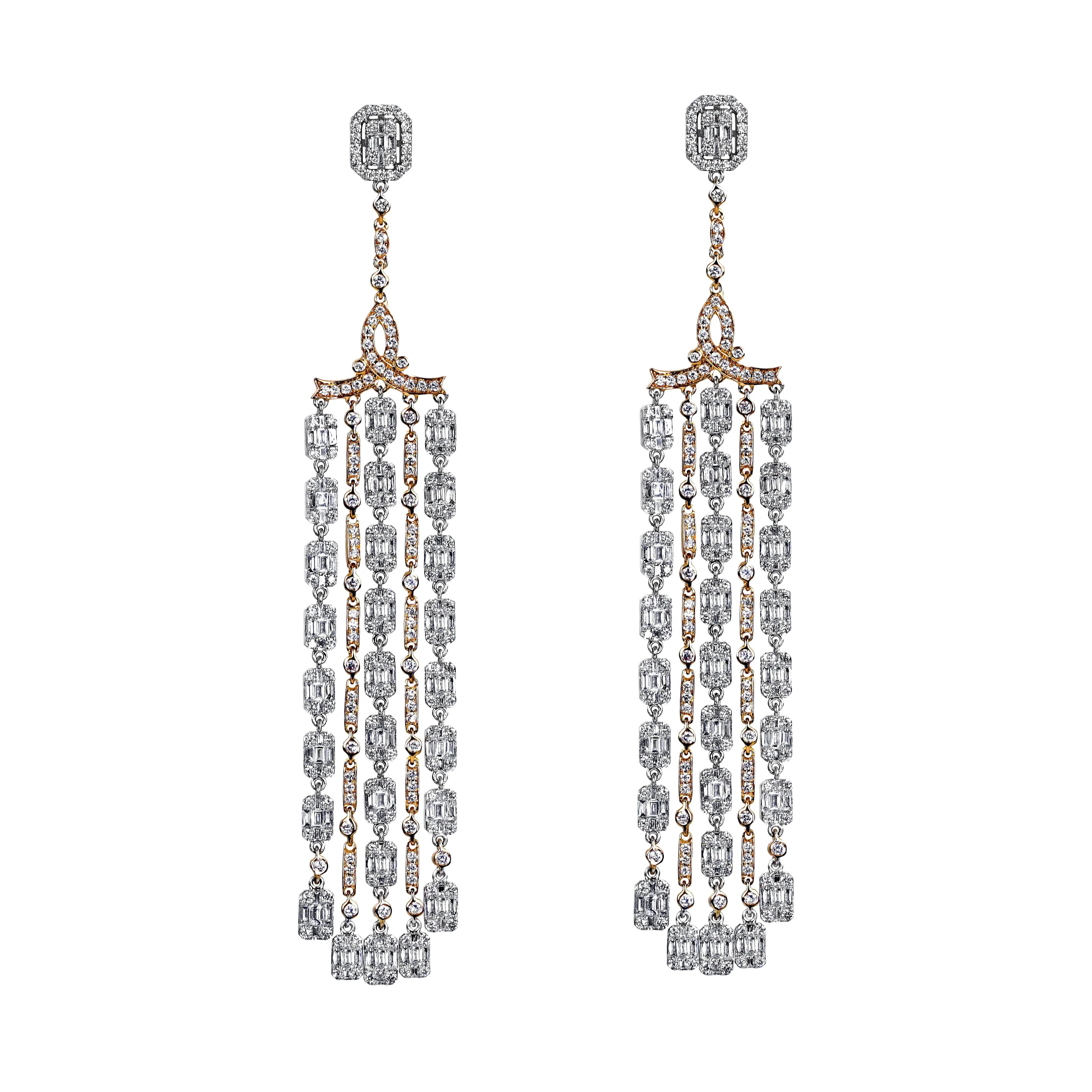 6.67tcw Round & Baguette Diamonds in 18K White Gold Chandelier Earrings