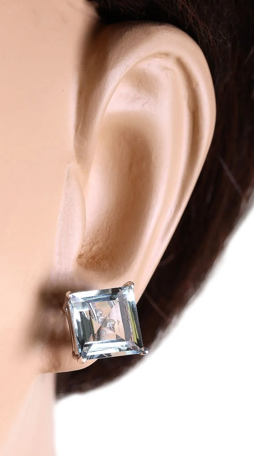 6.93 Carat Natural Aquamarine 14K White Gold Earrings