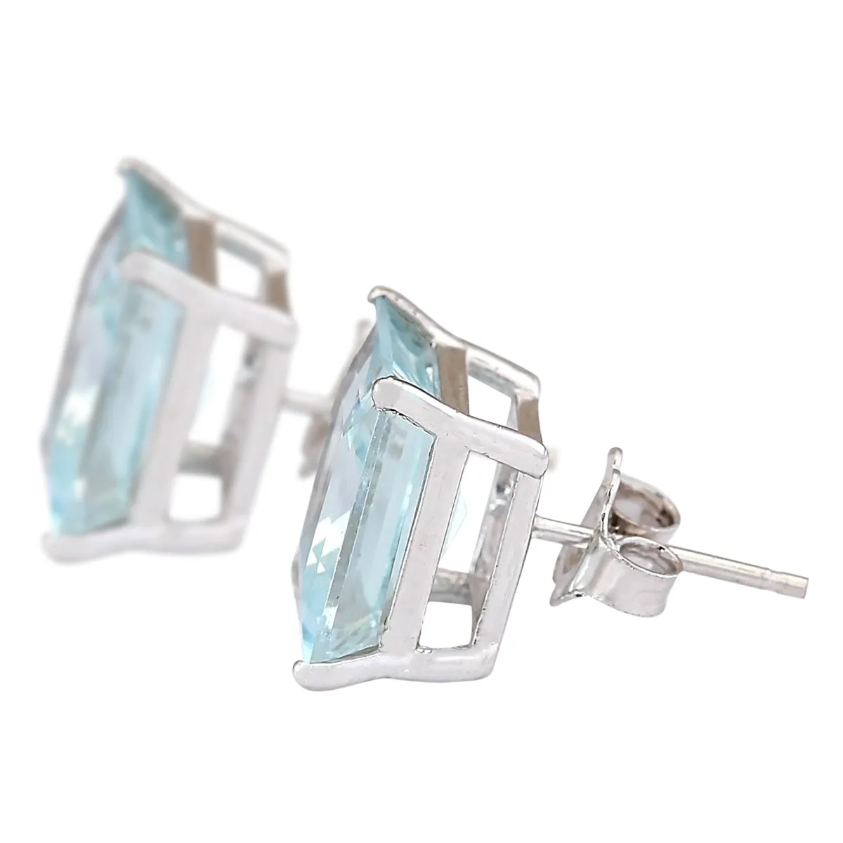 6.93 Carat Natural Aquamarine 14K White Gold Earrings