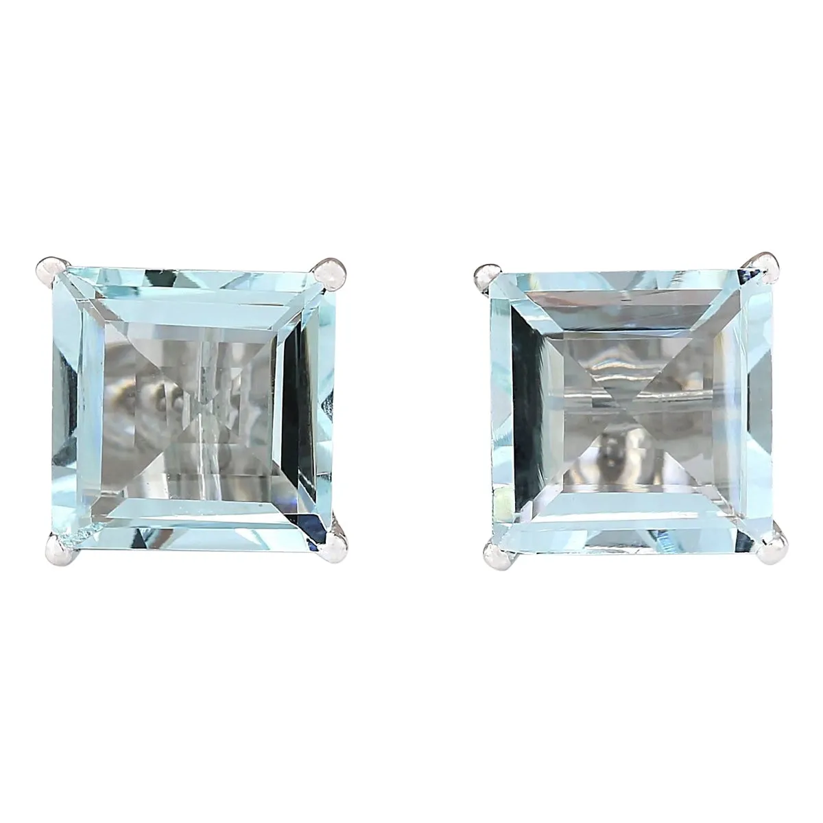 6.93 Carat Natural Aquamarine 14K White Gold Earrings