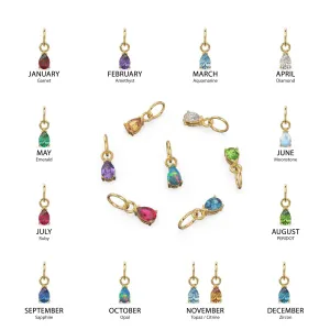 6mm Gemstone 18k Yellow Solid Gold Birthstone Charm Pendant / Diamond Bezel Hoop Earring Findings / Garnet Emerald Amethyst Aquamarine Ruby