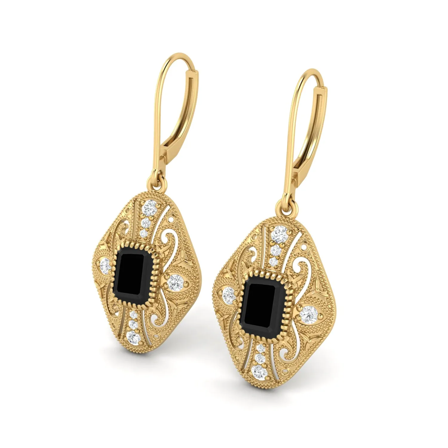 8X6 MM Octagon Shape Black spiel Gemstone 925 Sterling Earrings