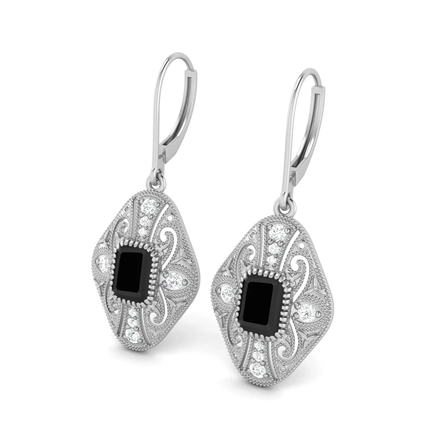 8X6 MM Octagon Shape Black spiel Gemstone 925 Sterling Earrings