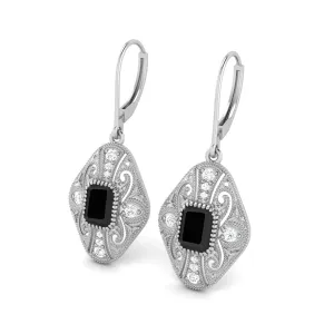 8X6 MM Octagon Shape Black spiel Gemstone 925 Sterling Earrings