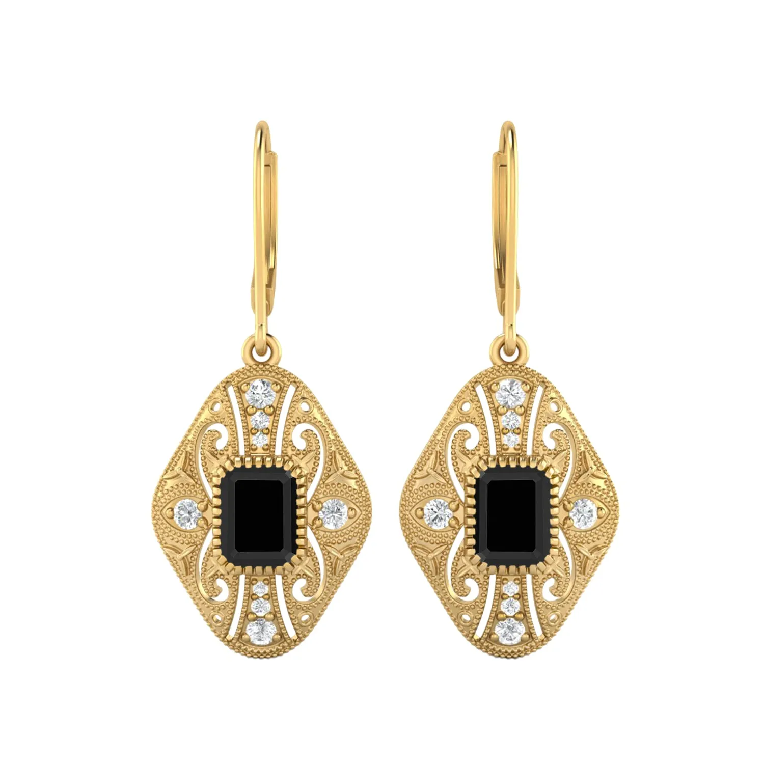 8X6 MM Octagon Shape Black spiel Gemstone 925 Sterling Earrings
