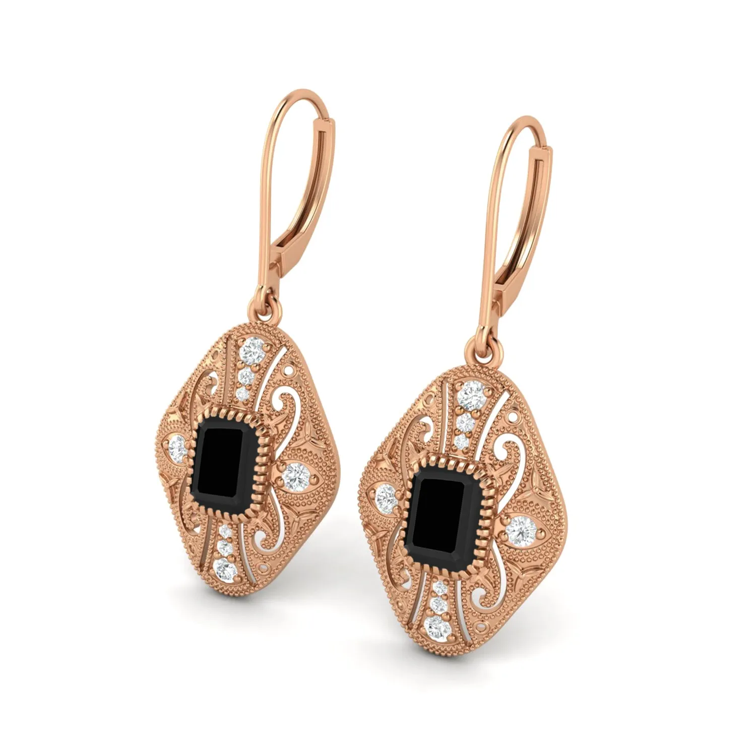 8X6 MM Octagon Shape Black spiel Gemstone 925 Sterling Earrings