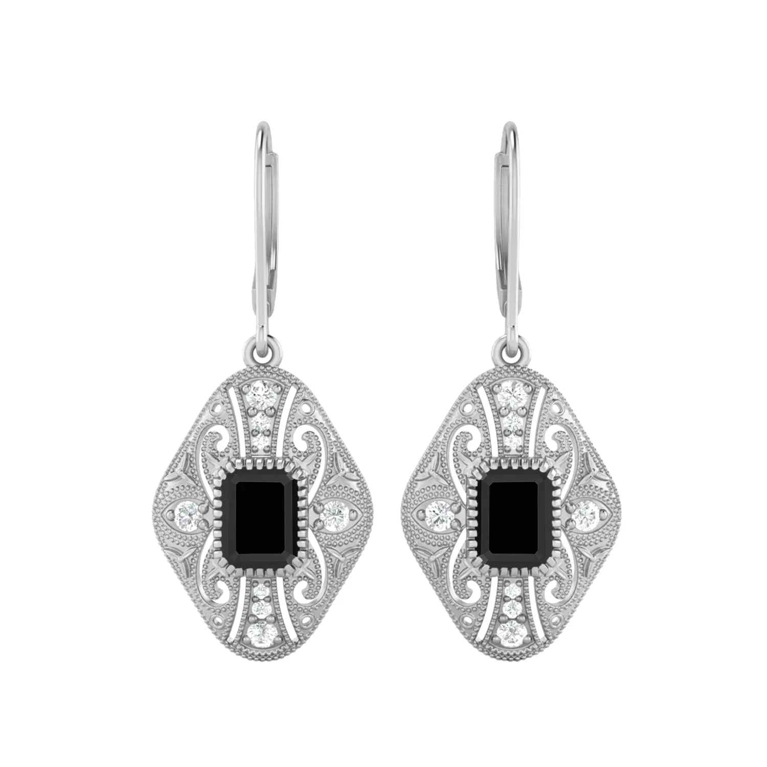 8X6 MM Octagon Shape Black spiel Gemstone 925 Sterling Earrings