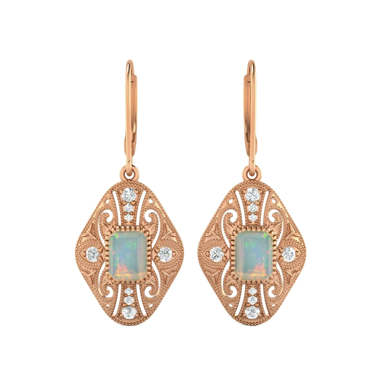 8X6 MM Octagon Shape Opal Gemstone 925 Sterling Earrings