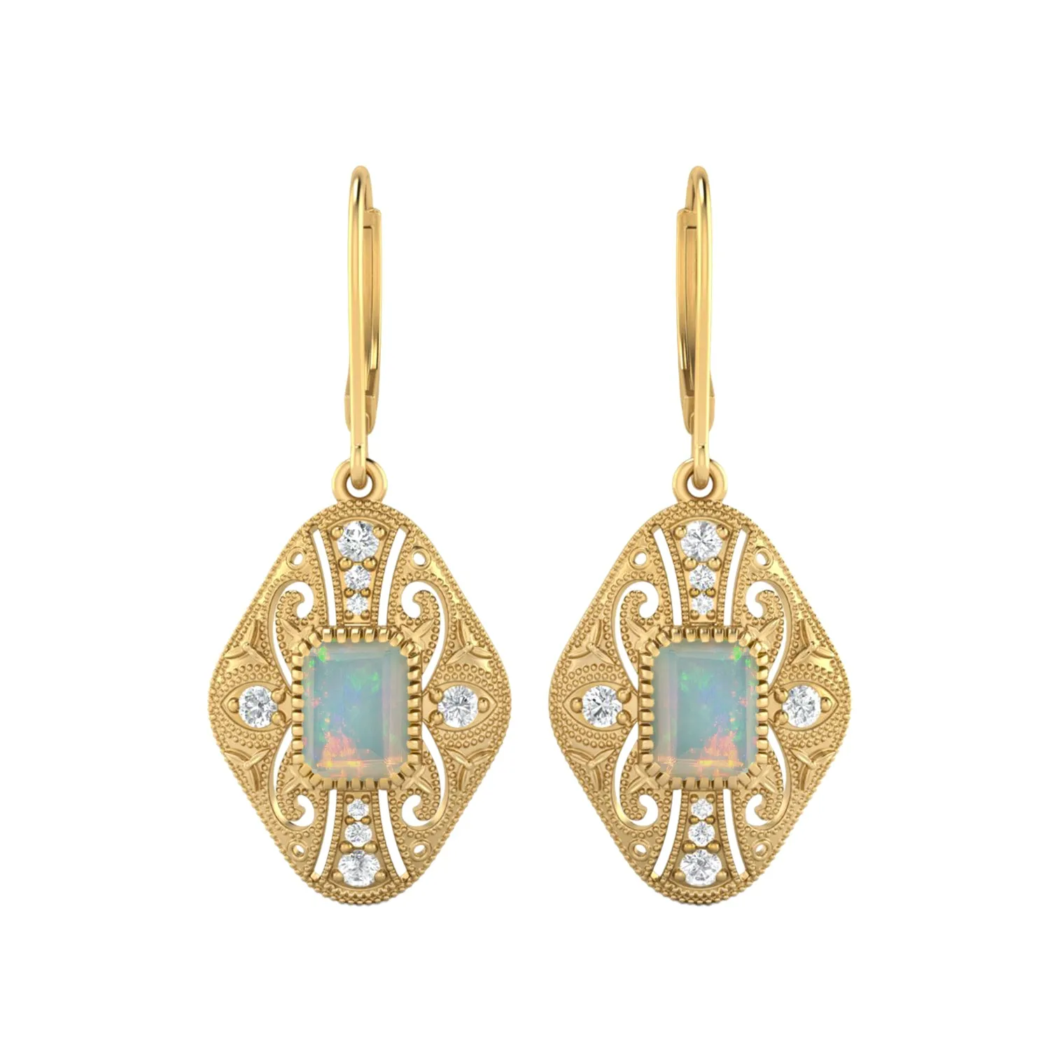 8X6 MM Octagon Shape Opal Gemstone 925 Sterling Earrings