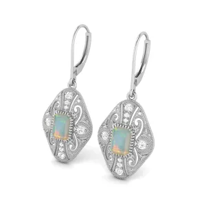 8X6 MM Octagon Shape Opal Gemstone 925 Sterling Earrings