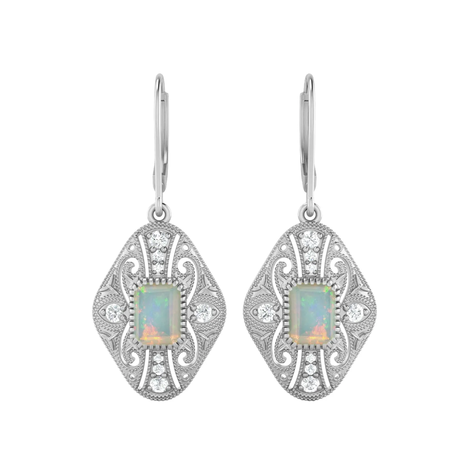 8X6 MM Octagon Shape Opal Gemstone 925 Sterling Earrings