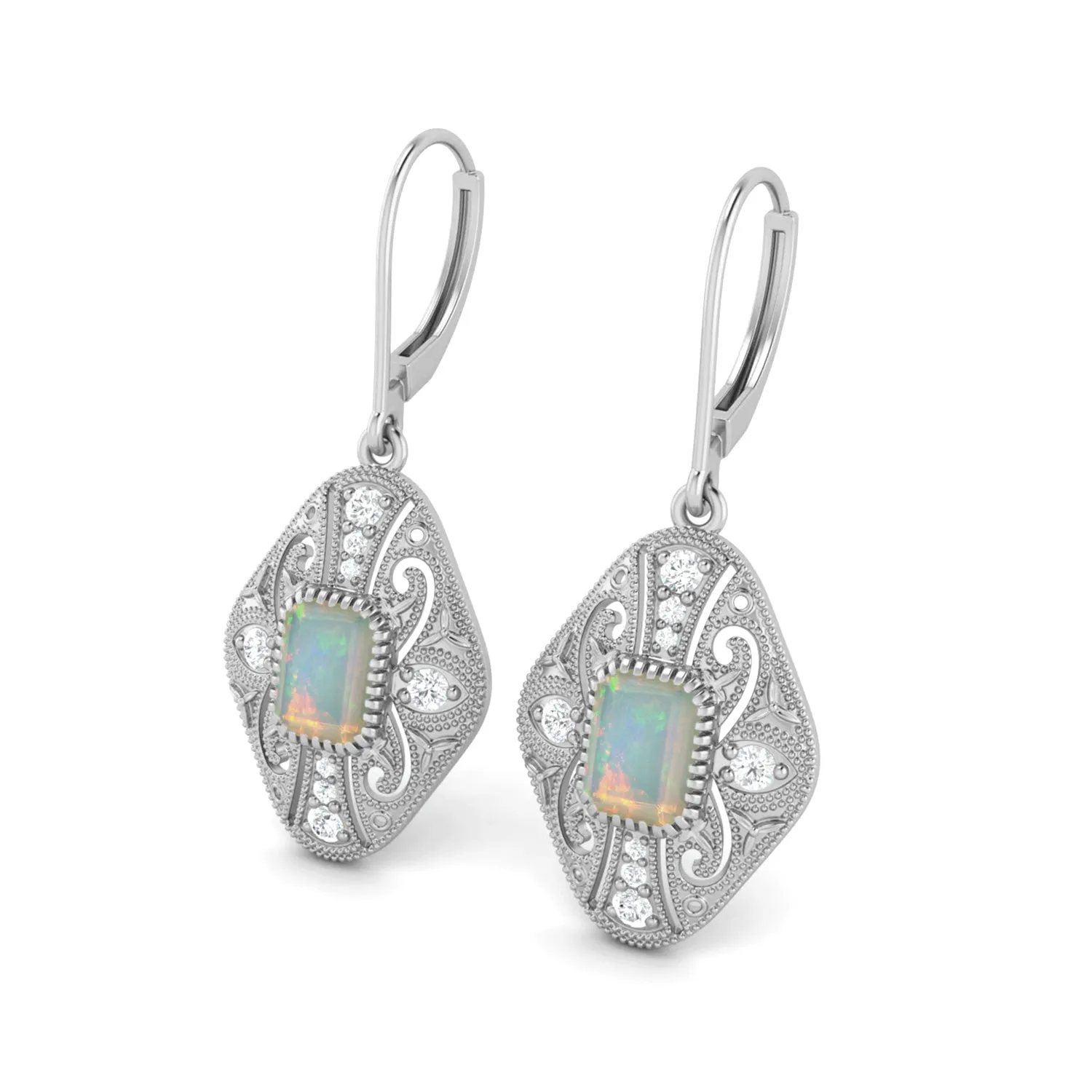 8X6 MM Octagon Shape Opal Gemstone 925 Sterling Earrings
