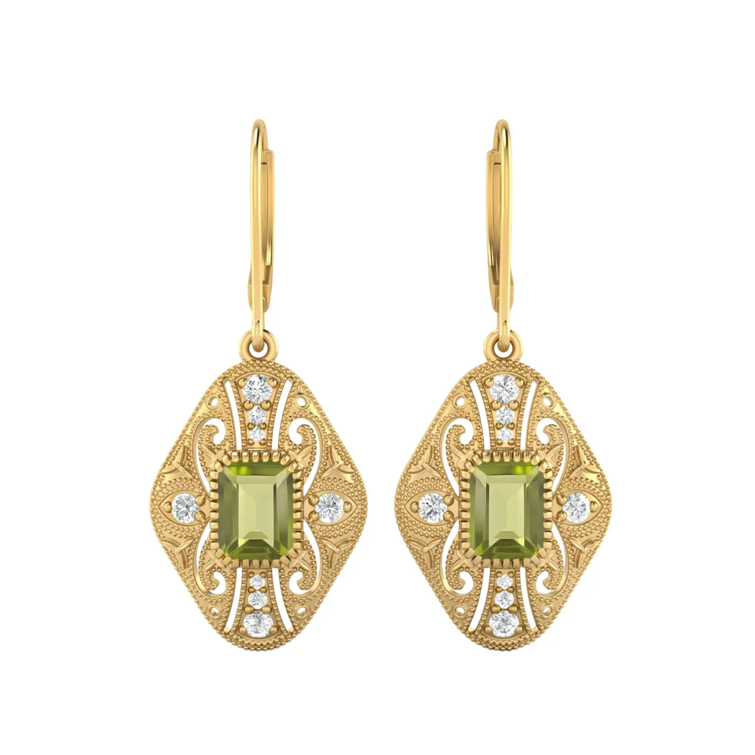 8X6 MM Octagon Shape Peridot Gemstone 925 Sterling Earrings
