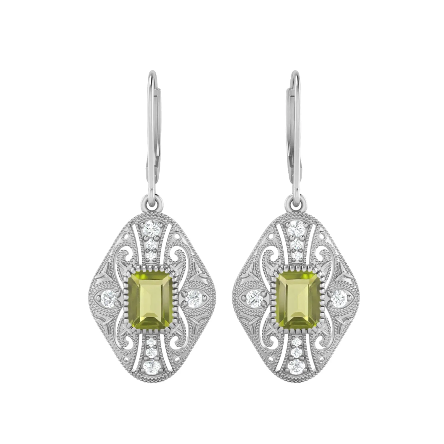 8X6 MM Octagon Shape Peridot Gemstone 925 Sterling Earrings